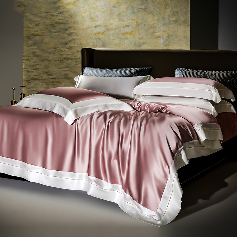 高奢素色真丝四件套桑蚕丝床品定制床笠床单被套裸睡丝绸床上用品
