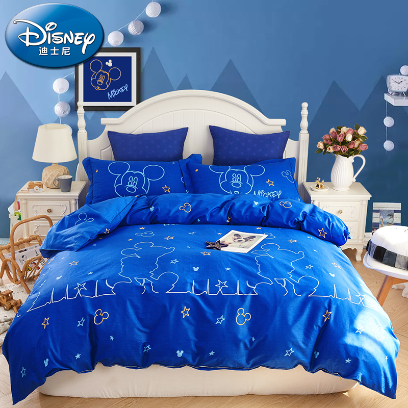 迪士尼儿童床上用品纯棉全棉四件套床单被套男孩床品米奇三件套男