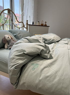 ins水洗棉刺绣米奇床上四件套全棉纯棉文艺1.5m米被套床单三件套