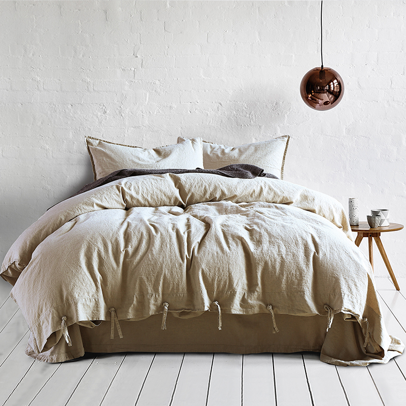 棉麻亚麻四件套床上用品简约日式纯色纽扣床单被套1.8米家纺床品