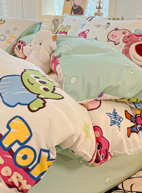 迪士尼纯棉全棉四件套儿童宿舍被套床单三件套卡通床笠床上用品4