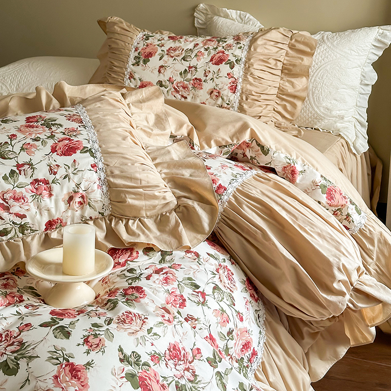 Retro|法式褶皱公主风床上四件套床裙款床单被套纯棉全棉复古床品