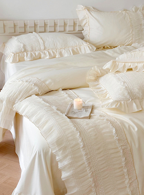 法式奶油风全棉四件套纯棉少女被套公主风床单高级感四季床上用品