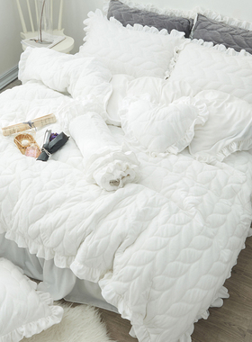 冬季牛奶绒四件套珊瑚绒公主风白色床单床上用品被套双面绒法兰绒