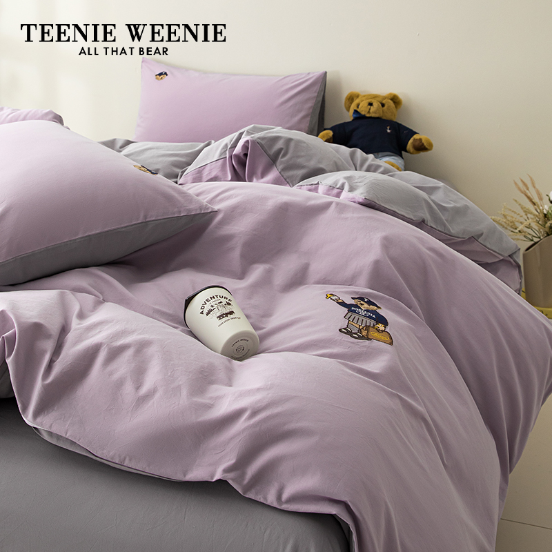TeenieWeenie小熊紫色四件套全棉纯棉2024新款床单被套床上三件套