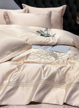 轻奢欧式夏季双面冰丝四件套真丝滑裸睡床单被套天丝凉感床上用品