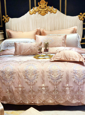 高端蕾丝纯棉四件套欧式全棉丝滑样板房间床上用品婚庆床盖六件套