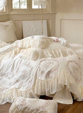 法式公主风140S长绒棉床单四件套雪纺花边被套全棉高级感床上用品