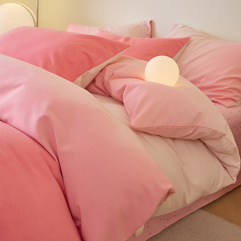 夏季加厚磨毛床上四件套轻奢公主风粉色床单纯色被套罩宿舍三件套