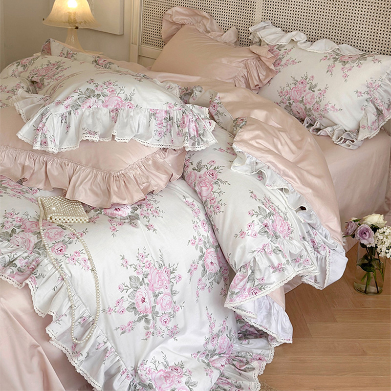 美谊家纺法式印花床单四件套全棉纯棉100长绒棉支被套罩床上用品4