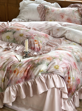 法式复古浪漫莱赛尔天丝棉四件套公主风凉感丝滑花边被套床单少女