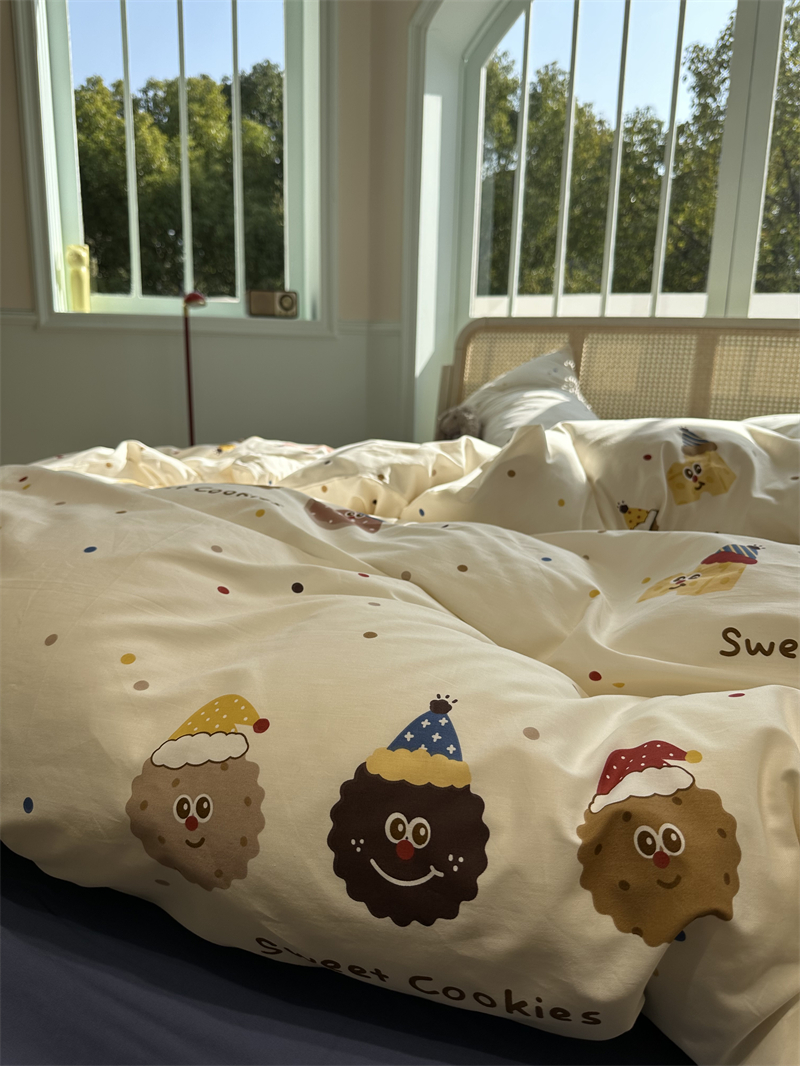 卡通彩色波点曲奇饼干床上四件套纯棉1.5m1.8全棉床单被套三件套