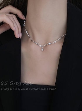小众设计液态金属珍珠水滴项链女夏高级感锁骨链纯欲辣妹颈链配饰