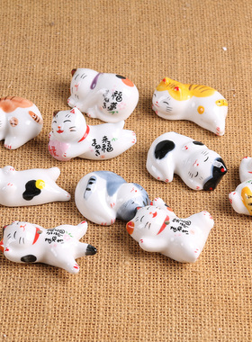招财可爱陶瓷小猫咪摆件筷子架托日式桌面幸福感小物件汽车装饰品