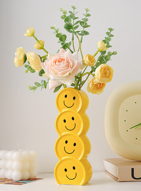 简约创意笑脸迷你陶瓷小花瓶客厅装饰桌面摆件治愈系小物件礼物