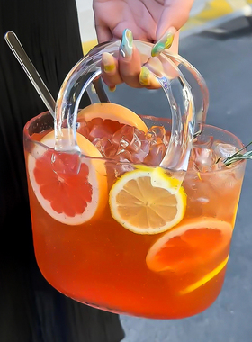 手提玻璃包微醺果酒杯套装带托盘酒吧创意果汁网红酒馆鸡尾酒杯