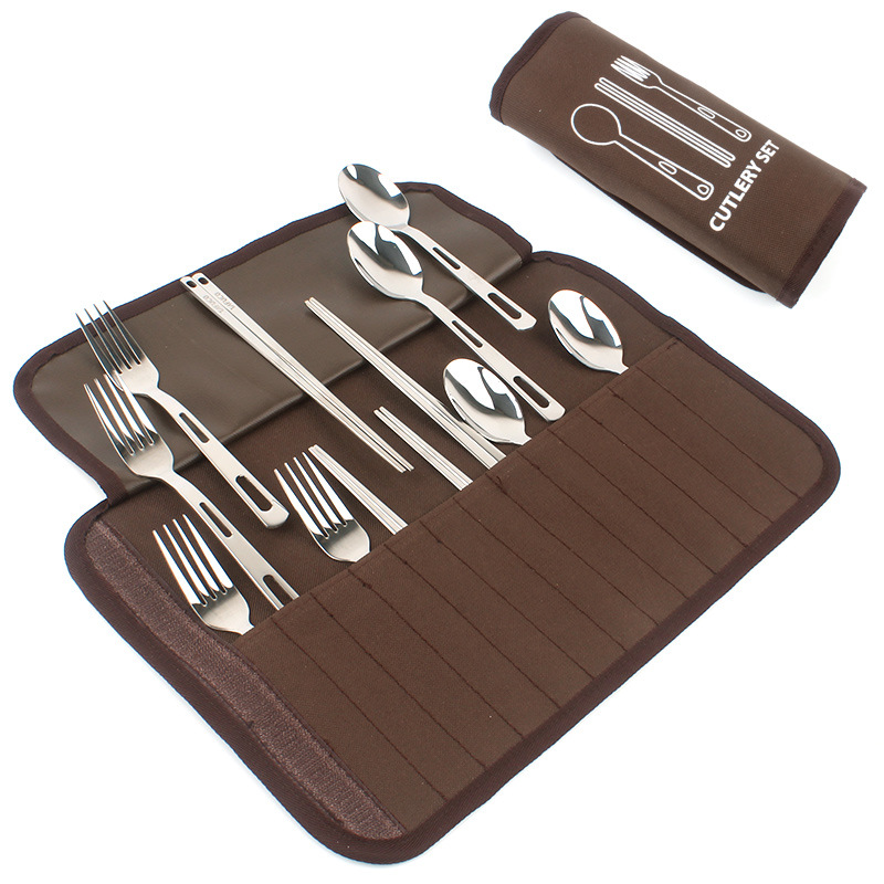 餐具套装筷子勺子叉子不锈钢户外便携野餐烧烤露营用品装备4人食