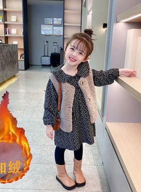 巴­拉巴­拉韩系女童套装秋冬时尚洋气加绒连衣裙马甲两件套纯棉碎