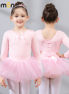 冬季舞蹈服儿童女练功服长袖加绒加厚保暖连体裙女童芭蕾舞演出服