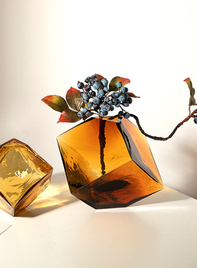 凹面魔方形水培玻璃花瓶家居软装插花工艺品几何花瓶摆件彩色玻璃
