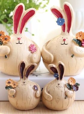 米伦包邮 胖蒜兔子树脂工艺品摆件 生日结婚礼物 欧式家居装饰品