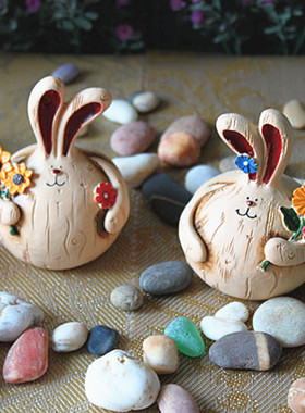 包邮 树脂工艺品 可爱装饰品摆件 手工摆设情侣大蒜胖兔子 蘑菇