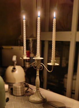 复古欧式铁艺烛台摆件家用餐桌浪漫烛光晚餐道具三头法式蜡烛台座