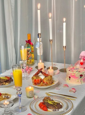 北欧轻奢风格家用餐桌摆件创意装饰品浪漫烛光晚餐高脚大号蜡烛台