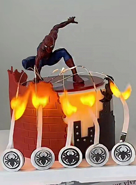 网红ins魔术火焰蜘蛛侠生日蛋糕装饰摆件小红书同款魔术火焰蜡烛