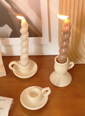 ins复古素胚陶瓷香薰蜡烛烛台拍照道具 北欧民宿家居装饰摆件创意