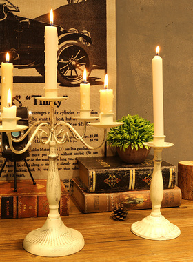 欧式复古烛台摆件中古餐桌烛光拍照道具法式浪漫高级蜡烛灯台底座