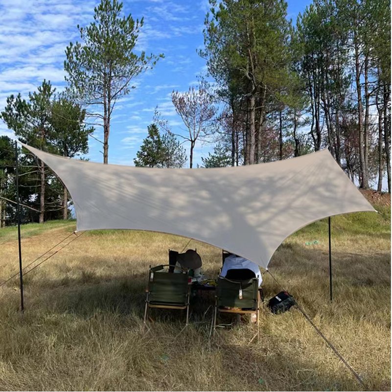 黑胶天幕帐篷户外露营装备野营便携式折叠遮阳棚防风防晒八角蝶形