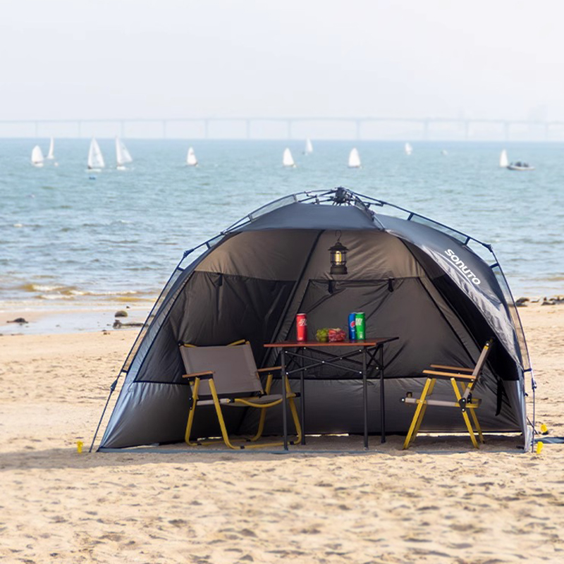 户外沙滩帐篷全自动速开便携海边公园野餐钓鱼防晒天幕遮阳棚黑胶