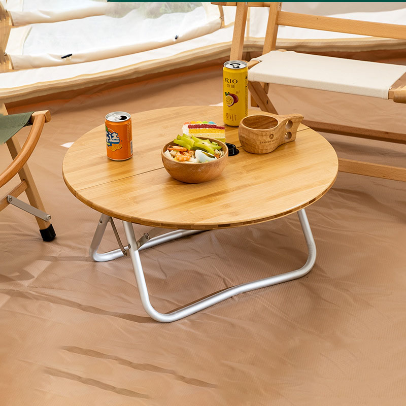 户外铝合金折叠小圆桌便携式楠竹折叠桌子野餐露营自驾游装备用品