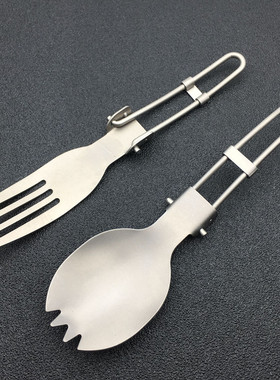 钛合金折叠勺子带齿钛叉子纯钛勺户外野营野餐用品 旅行野炊餐具