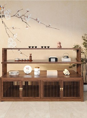 新中式茶叶中岛柜茶盘中岛台茶具展示架实木展厅流水台禅意陈列柜