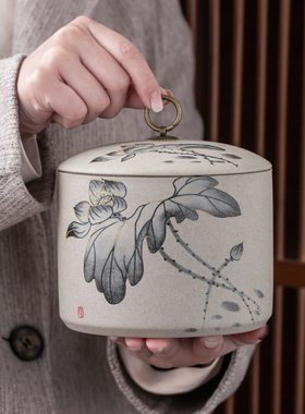 陶瓷茶叶罐粗陶大号密封罐家用复古中式普洱白红茶绿茶防潮储存罐
