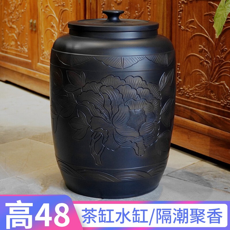云南建水紫陶茶叶罐密封陶瓷茶缸储存罐紫砂茶罐大号水缸米缸陶罐