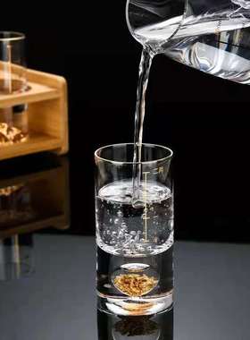 创意水晶金箔金山带刻度1两2两白酒杯家用玻璃一两二两烈酒杯套装