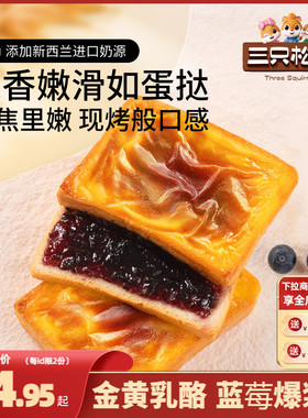 【三只松鼠_蓝莓味岩烧乳酪吐司520g】零食早餐面包早点糕点健康