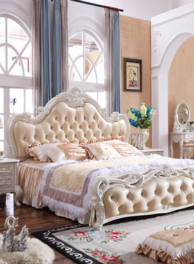 欧式1.8米1.5床卧室套装组合B成套家具实木双人雕花大床公主床婚