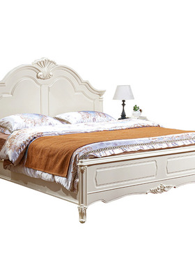 别墅美式床白色全实木床1.8米欧式双人大床复古卧室家具套装组合