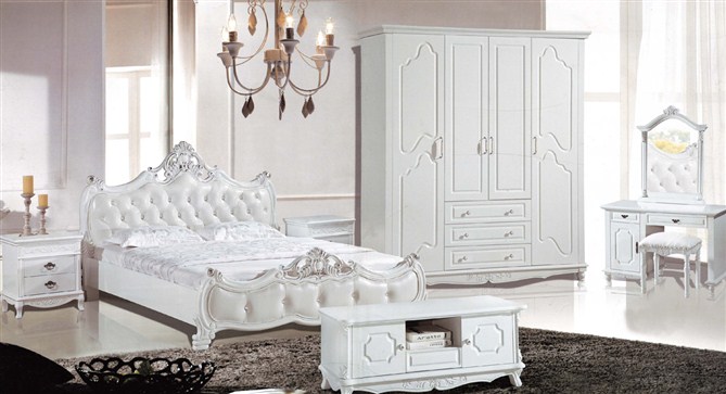 真皮床品牌卧室家具套装组合 主卧室简约欧式全实木六件套 衣柜