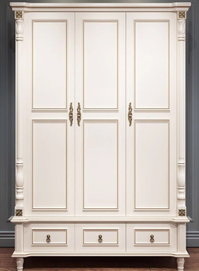 美式衣柜四门卧室白色约实木欧式三门衣橱主卧组合套装家具