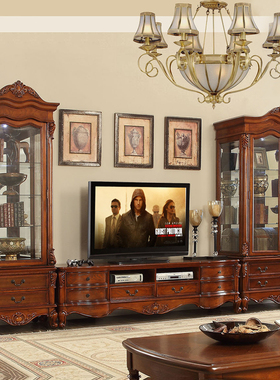 雅居格美式实木电视柜茶几组合套装酒柜欧式客厅落地卧室电视机柜