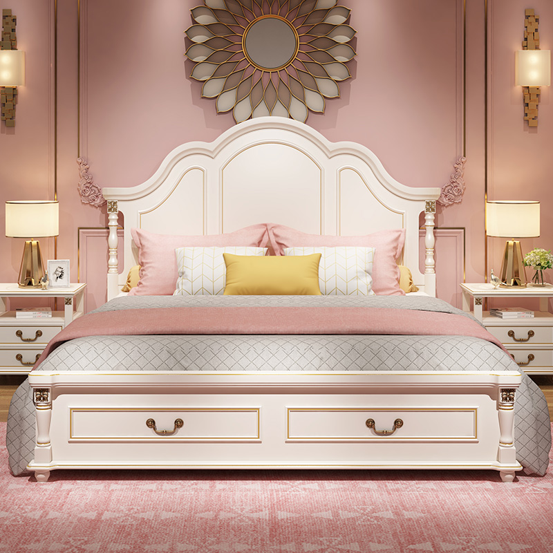 美式双人床主卧18米婚床实木白色欧式床15米床卧室套装组合家具