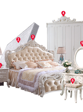 欧式1.8米1.5床卧室套装组合成套家具实木双人雕花大床公主床婚床