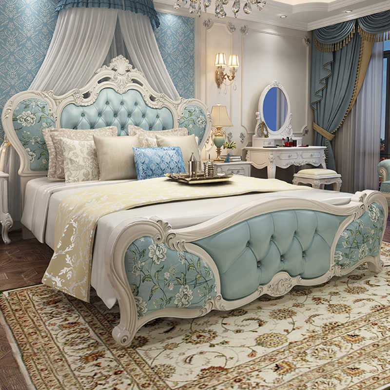 欧式床现代简约双人公主床1.8米奢华网红婚床家具卧室组合套装