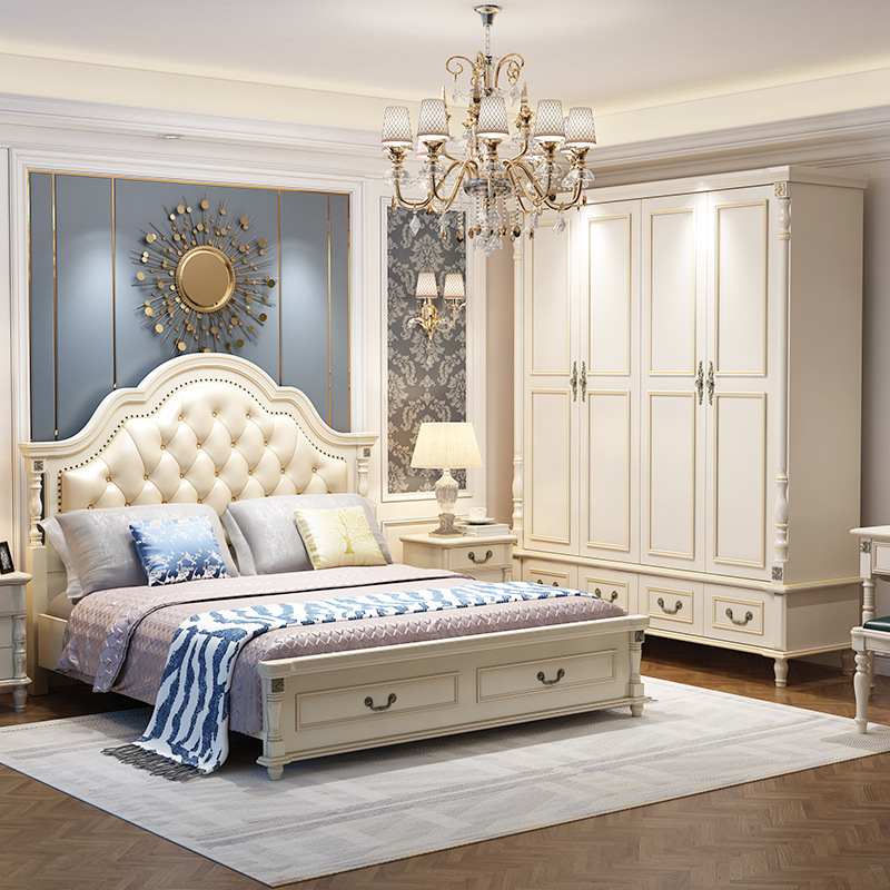 美式床实木床1.8米双人床衣柜妆台卧室家具组合套装现代简欧式床