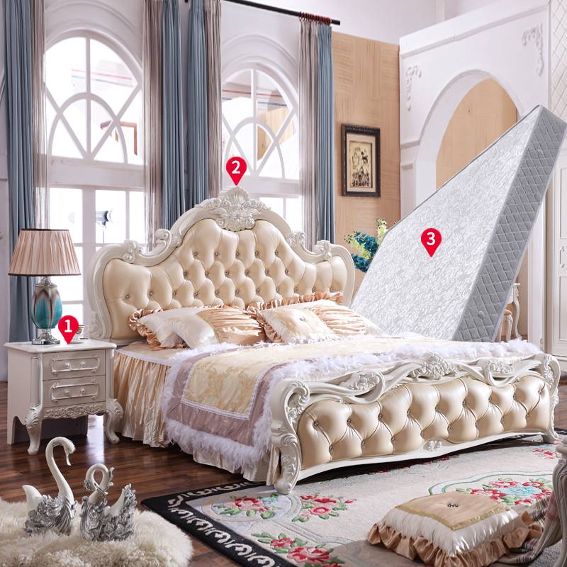 新款欧式1.8米1.5床卧室套装组合成套家具实木双人雕花大床公主床